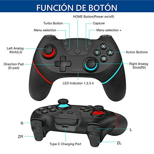 Tanouve Mando Compatible con Nintendo Switch, Controlador Inalámbrico Compatible con NitendoSwitch Pro/PC Gamepad Bluetooth Inalámbrico con Doble Choque Vibración Controlador