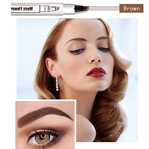 Tattoo Liquid Eyebrow Pencil con cuatro puntas de tenedor Impermeable y duradero Lápiz de cejas Ink Sketch Eyebrow Pen para Maquillaje Natural de Ojos(#2 Marrón)