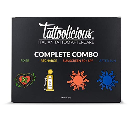 Tattoolicious COMPLETE COMBO - FIXER 75ml + RECHARGE 100 ml + SUNSCREEN 50+ SPF 75 ml + AFTER SUN 100 ml