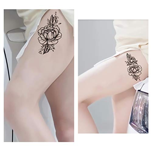 Tatuajes Temporales Adultos Mujer Niñas Temporary Tattoo Uerpo Pegatinas Falsos Tatuajes Corazón Flores Rose del Arte Corporal Negro de Tatuajes 6 Hojas