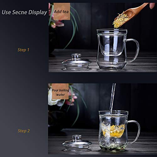 Tazas de Te Taza Cristal Con Infusor, aza de te flores sin plomo de alto silicio con filtro adecuado para té, café, leche, 350 ml (transparente)