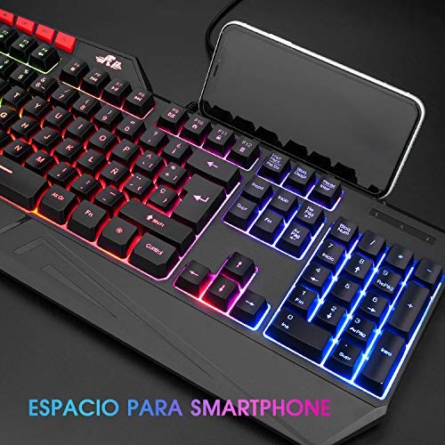 Teclados Gaming, Rii RK202 Teclado Gaming, Teclado USB, Teclado Gaming PS4 LED Retroiluminado con Cable USB, Teclado para PC / Laptop / PS4 / Xbox One (Teclados Español, Negro)