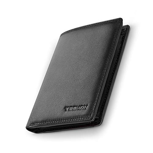 TEEHON Cartera Hombre, Billetera Hombre, Cartera RFID, Cartera Vertical para Hombre con 13 Ranuras para Tarjetas (Incluye ID), 2 Ranuras para Billetes, 1Bolsillo para Monedas con Botón - Negro