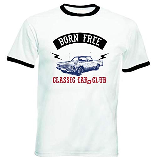 Teesandengines Chevrolet el Camino 1966 Born Free Classic Car Club T-Shirt de Hombre con Bordes negrosSize Xxlarge