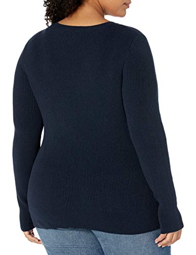 The Drop Amber Jersey de Cuello Redondo Acanalado Y Ajustado Mujer, Azul, M