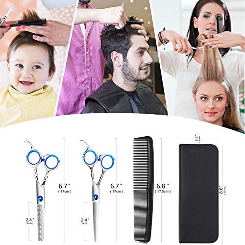 Tijeras Peluqueria Profesional con Navaja Kit Tijeras de Peluqueria completa Acero Inoxidable 6 pulgadas para Peluquero y Salón Tijeras Pelo Plateado,Azul