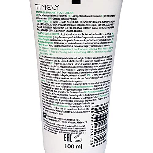 Timely - Crema para pies antitranspirante y refrescante, 100 ml