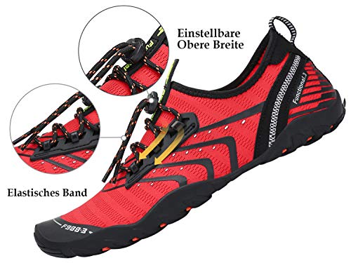 Tmaza Escarpines Hombre Zapatillas Agua Antideslizante Secado Rápido Zapatos de Surf para Buceo,Vela,Natacion Rojo Manzana Caramelo 46 EU