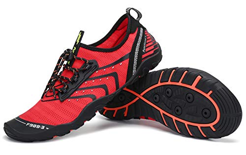 Tmaza Escarpines Hombre Zapatillas Agua Antideslizante Secado Rápido Zapatos de Surf para Buceo,Vela,Natacion Rojo Manzana Caramelo 46 EU