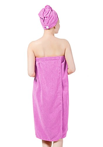 Toalla de baño Spa piscina de microfibra súper suave absorbente para mujer, serie de vestido tubo, gorro de ducha, toalla de baño, sombrero de secador, albornoz de baño para mujer morado claro