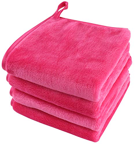 Toallitas Desmaquillantes Microfibra (4 Piezas) - Lavable y Reutilizable - Toalla Desmaquillante Facial - Toalla Cara - Makeup Remover Face Cloths 25 x 25 cm Rosa