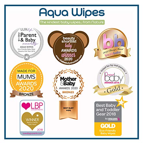 Toallitas higiénicas Aqua Wipes, (Caja de 12 paquetes (Toallitas 768 en total)), 100% biodegradable, vegana, plástica y sin parabenos, 99.6% de agua purificada