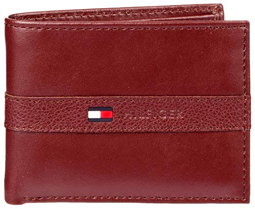 Tommy Hilfiger - Cartera con 6 Bolsillos para Tarjetas de crédito y Ventana de identificación extraíble Rojo Granate Taille Unique