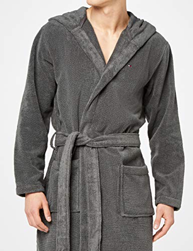 Tommy Hilfiger Icon Hooded Bathrobe Bata, Gris (imán), S para Hombre