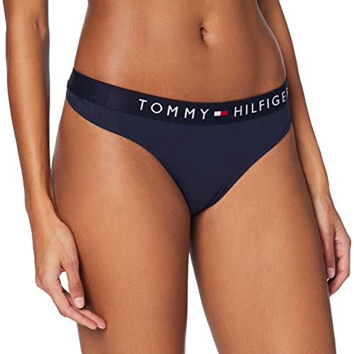 Tommy Hilfiger Thong T Tanga con Cinturilla Elástica y Logo, Azul (Navy Blazer), S para Mujer