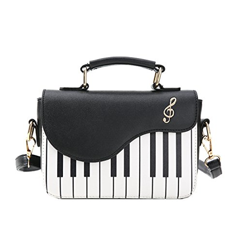 TOOGOO Negro nueva moda color de golpe bolso de impresion de piano dulce viento fresco hombro diagonal portatil pequeno bolso