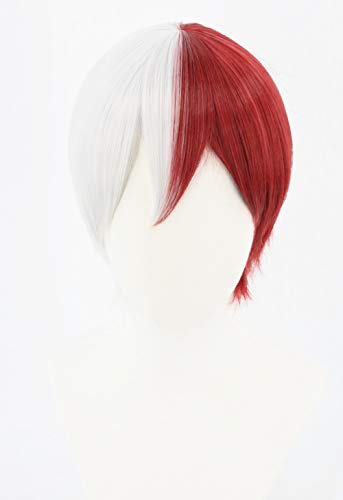 Topcosplay Anime Peluca Plata-Rojo Cosplay Pelucas Sintéticas de Mujeres Hombres Peluca Shoto Todoroki para Halloween, Disfraces