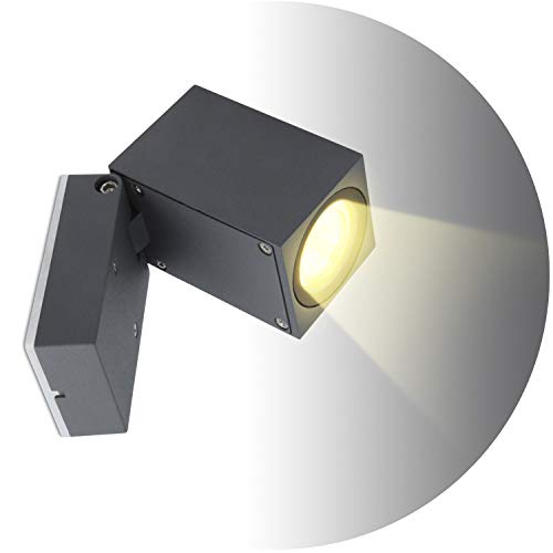 Topmo-plus 5W Bañadores de pared para interior/exterior resistente al agua IP65 foco de aluminio/sala de estar/terraza/jardín GU10 luces incluidas 10CM gris (blanco cálido)