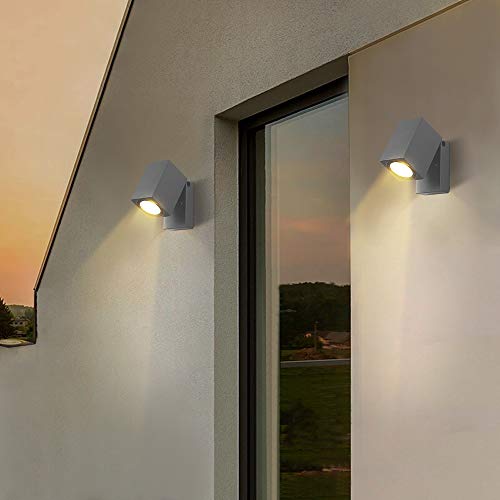 Topmo-plus 5W Bañadores de pared para interior/exterior resistente al agua IP65 foco de aluminio/sala de estar/terraza/jardín GU10 luces incluidas 10CM gris (blanco cálido)