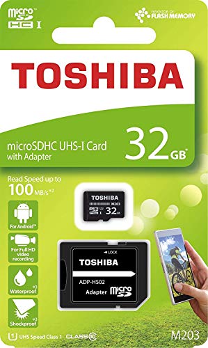 Toshiba M203, 32 GB, microSDXC 32GB MicroSDXC UHS-I Clase 10 memoria flash - Tarjeta de memoria (32 GB, microSDXC, 32 GB, MicroSDXC, Clase 10, UHS-I, 100 MB/s, Negro)