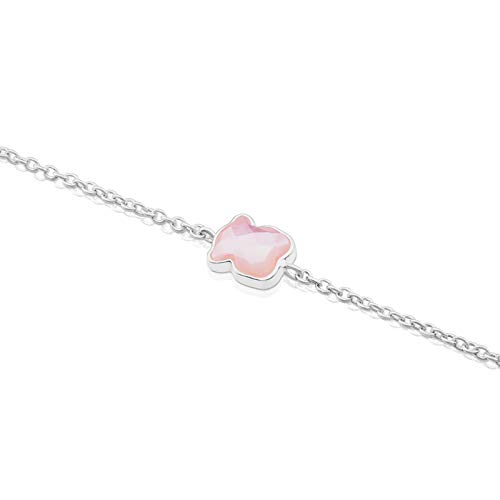 TOUS New Color - Pulsera de Plata de Primera Ley y Motivo en Cuarzo Rosa - Largo 17,5 cm, Motivo: 0,9 cm