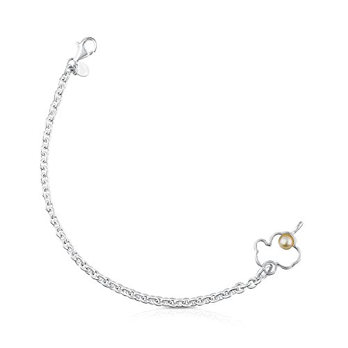 TOUS Pulsera cadena Mujer con silueta de Plata y perla. Largo: 18 cm. 1,6 cm y 0,5 cm