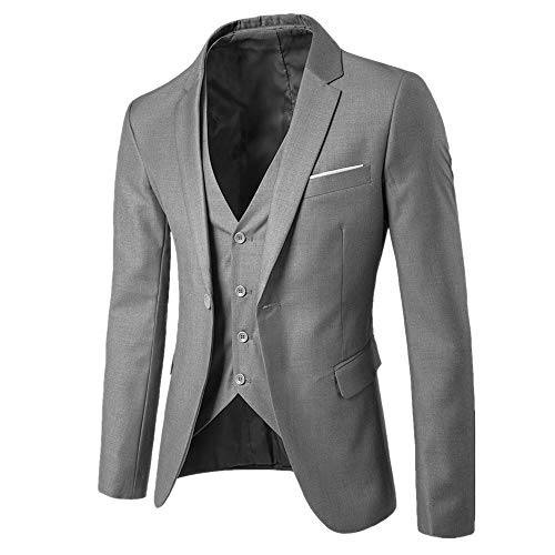 Traje de 3 Piezas con Chaqueta, Chaleco y Pantalones, Hombre,Slim Fit, Ajuste Moderno,Fiesta de Bodas de Negocios de Gusspower