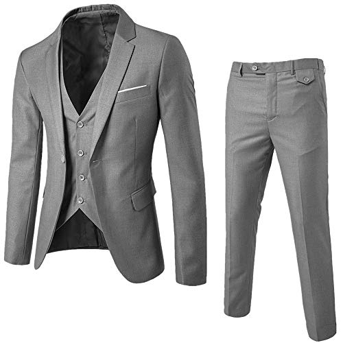 Traje de 3 Piezas con Chaqueta, Chaleco y Pantalones, Hombre,Slim Fit, Ajuste Moderno,Fiesta de Bodas de Negocios de Gusspower