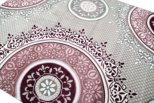 Traum Alfombra de diseño contemporáneo alfombra alfombra clásico patrón adornos circulares en crema gris lavanda rosa Größe 80x150 cm