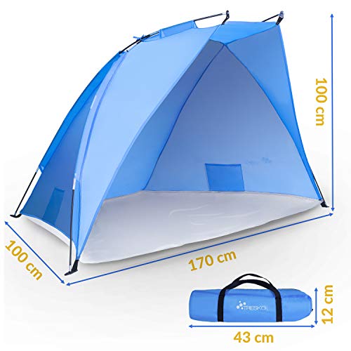 TRESKO® Tienda de Playa Anti UV 50+ | Carpa de Refugio de Sol | Tienda de Campaña con Protección Solar Portátil y Plegable