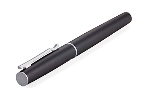 TROIKA PEN65/BK - Bolígrafo de punta redonda con tapa magnética, para fijación a punta o lápiz, mina Schneider Topball 850, acero inoxidable, latón satinado, mate, negro, gris, talla única, PEN65/BK