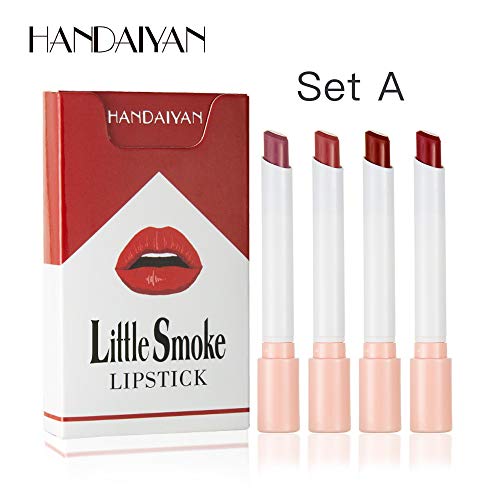 Turbobm Creative Cigarette Lipstick Set 4 Colores Mate de Larga duración Impermeable Mate lápiz Labial Tubo Desnudo Labios Rojos Maquillaje