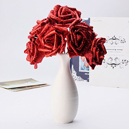 Tutoy 7pcs Ramo Artificial Brillo Espuma Flores Artificiales Boda Nupcial Fiesta decoración DIY Rose - Oro