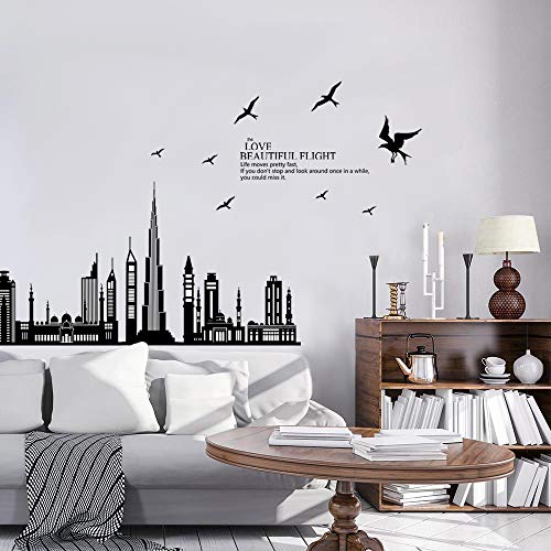 ufengke® - Adhesivo negro para pared con silueta de ciudad, paisaje urbano, rascacielos para decoración mural de dormitorio, sala de estar, extraíbles