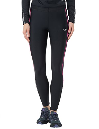 Ultrasport Pantalones largos de correr para mujer, con efecto de compresión y función de secado rápido, Negro/Rosa Neón, M