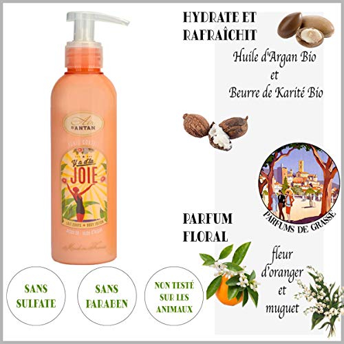 Un Air d’Antan Crema Corporal Francesa Joie con Manteca de Karite y Aceite de Argan, Perfume Lirio de los Valles, Azahar y Rosa – Formula Reafirmante – Para Mujer - Idea Regalo - Bomba 200ml