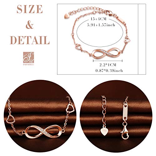 Unendlich U Pulsera Mujer Infinito U Pulsera de Plata 925 Estilo Símbolo Infinito y Corazones con Circonitas,Idea Regalo para Mujeres Chicas,Color de Oro Rosa