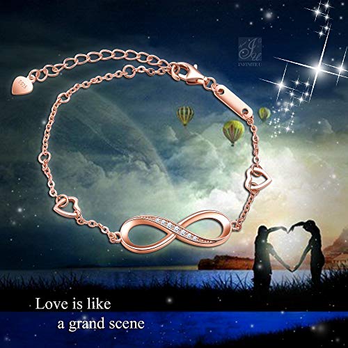 Unendlich U Pulsera Mujer Infinito U Pulsera de Plata 925 Estilo Símbolo Infinito y Corazones con Circonitas,Idea Regalo para Mujeres Chicas,Color de Oro Rosa