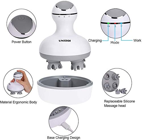 UNIROI Masajeador de Cuero Cabelludo, Masajeador de Cabeza Eléctrico para Simular Crecimiento del Cabello, Circulación Sanguínea y Liberación de Estrés ST-701