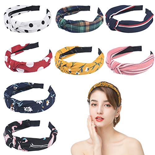 URAQT Diadema Mujer, 8pcs Adornos Pelo Mujer, Pañuelos Para el Pelo, Turbantes Para Mujer, Accesorios Pelo Nina Turbantes para Maquillaje y Yoga Hair Band