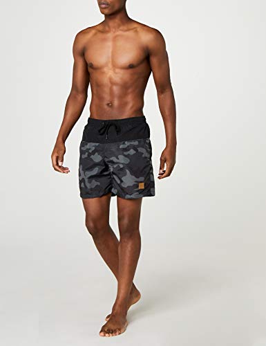 Urban Classics Block Swim Shorts Bañador de natación, Multicolor (Blk/Darkcamo), Large para Hombre