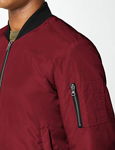 Urban Classics Cazadora de Hombre Chaqueta Bomber de Estilo Urbano, en Burdeos con Cuello, Cintura y Puños Negros a Contraste, Cierre con Cremallera, burgundy/black, M