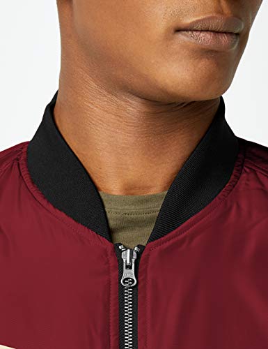 Urban Classics Cazadora de Hombre Chaqueta Bomber de Estilo Urbano, en Burdeos con Cuello, Cintura y Puños Negros a Contraste, Cierre con Cremallera, burgundy/black, M