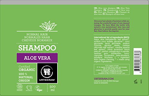 Urtekram Champú de Aloe Vera BIO, Cabello normal, 500 ml