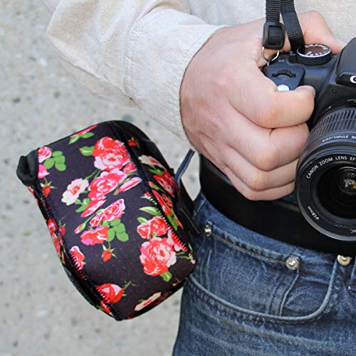 USA Gear Funda para Cámara DSLR con Protección de Neopreno, Presilla para Cinturón y Almacenamiento de Accesorios - Compatible con Nikon D3400, Canon EOS Rebel SL2, Pentax K-70 y más - Floral