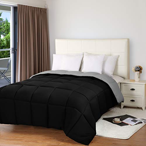 Utopia Bedding Edredón Nórdico - Edredón 300 gr/m²- (230 x 260cm) - Edredón Reversible Cama 180 (Bicolor) - Gris y Negro