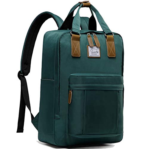 VASCHY Mochila Hombre,Vintage Mochilas Escolares Juveniles Mochila para Portatil 15.6 Pulgadas Mochila Casual Mochila Universidad Resistente al Agua Verde Oscuro