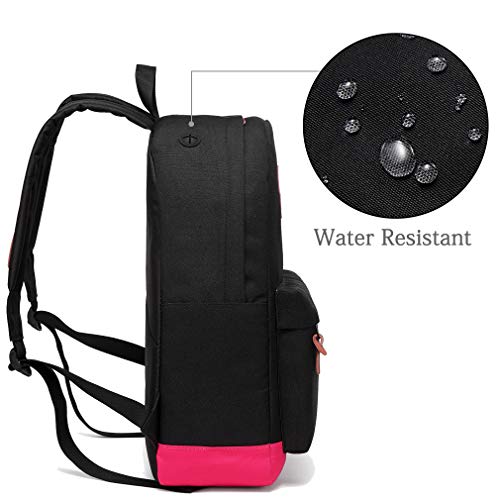 VASCHY Mochila Mujer,Resistente al Agua Mochila Instituto para Portatil 15.6 Pulgadas con Bolsillo Lateral para Chica Rosa Negra