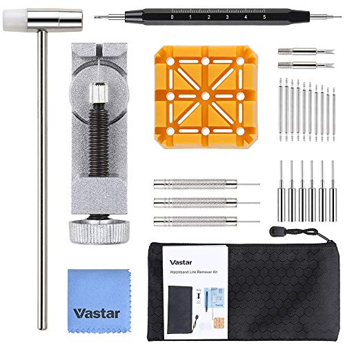 Vastar Kit de Reparación de Relojes - Herramienta de Extracción de Relojes con Correa de Reloj Removedor de Eslabones/Soporte de Correa de Reloj/Martillo Cabeza/Pasadores de Reloj,etc.