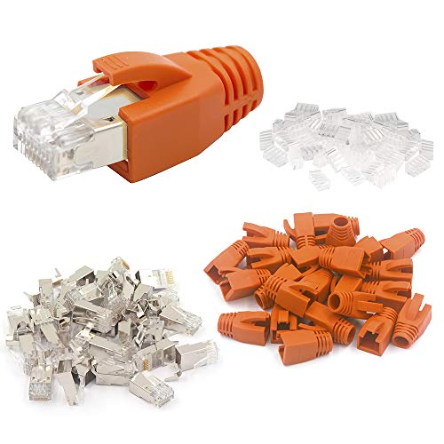 VCE 10 Unidades Conector RJ45 Cat7 Cat6a para Cable de Red Cat7 Cat6a Apantallado con Guia y Funda de Cable Naranja